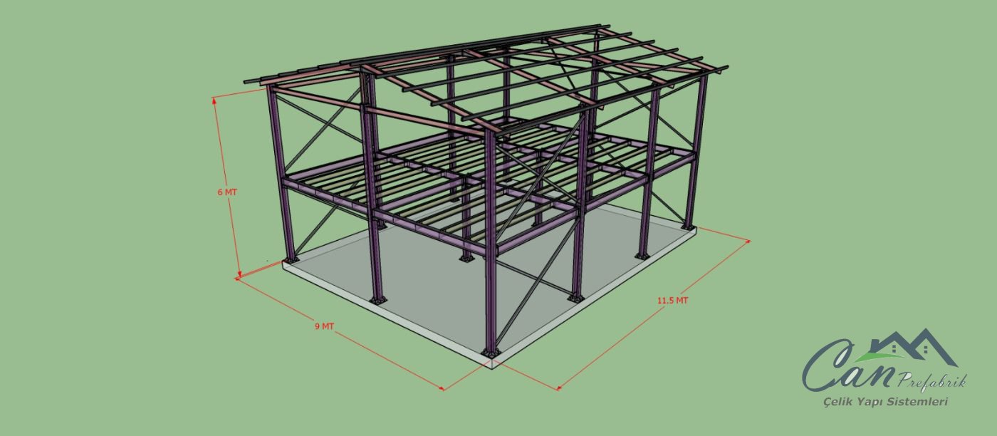 104 m² Ağır Çelik İskelet (11,5 × 9 m)