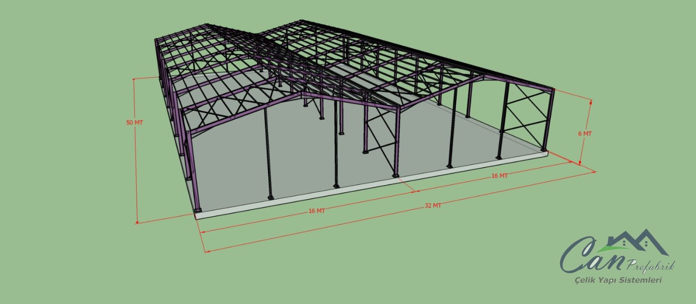 1.600 m² Ağır Çelik Ahır (50 × 32 m)